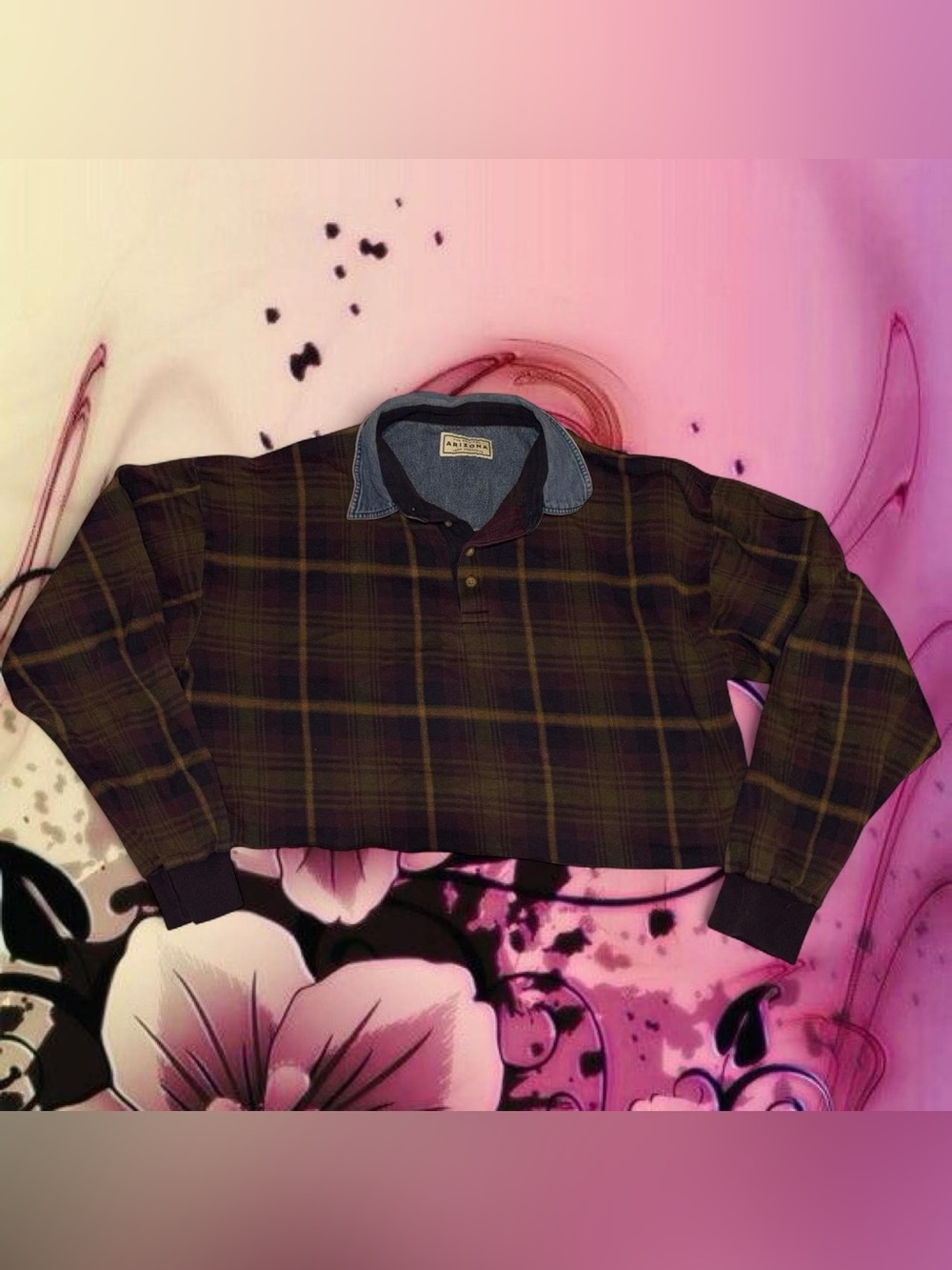 vintage 90s grunge denim collar cropped flannel - arizona, fits like xl